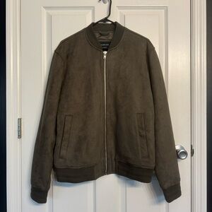 New Men’s Abercrombie & Fitch Vegan Suede Bomber Jacket in Olive Size M